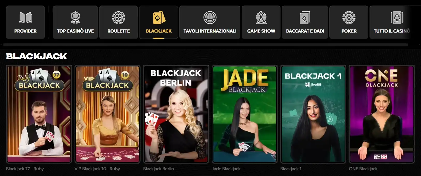 blackjack scelta giochi