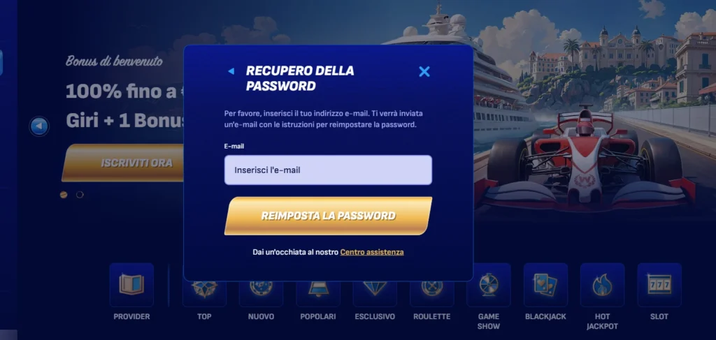 Wonaco Casino recupero password