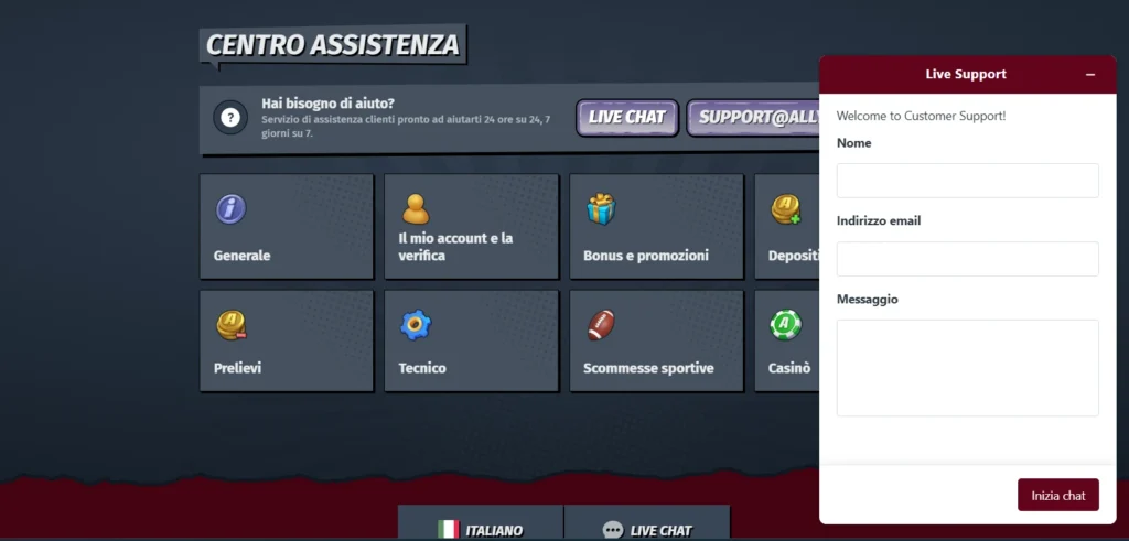 allyspin casino servizio clienti