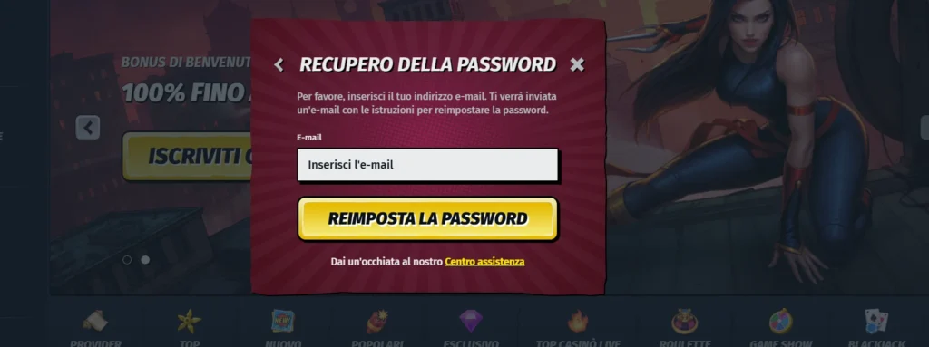 allyspin casino password dimenticata