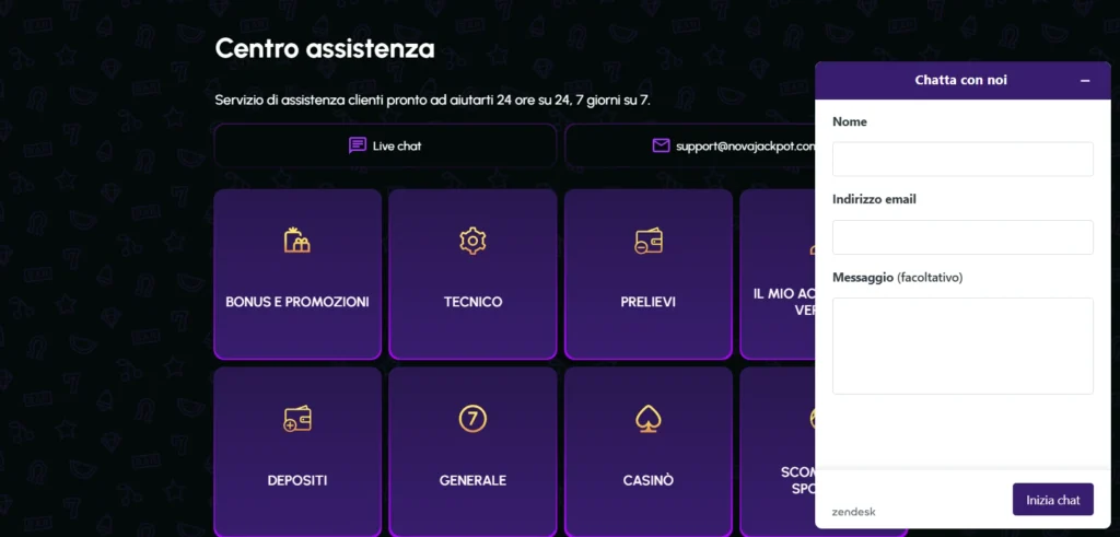 novajackpot assistenza clienti