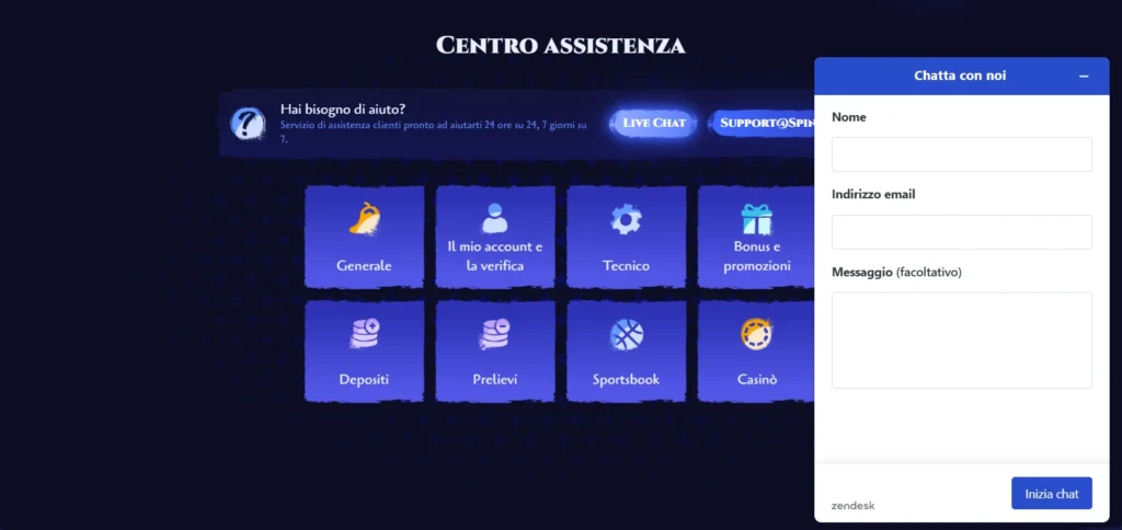 Spinight Casino assistenza clienti